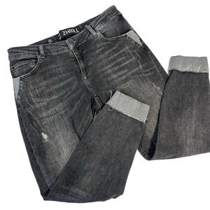 Zhrill Denim Jeans Pants Womens sz 30 Black Distressed Straight Leg Five Pockets